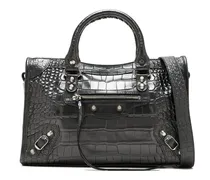 Kleiner Le City Tote Bag mit Kroko-Optik - Schwarz