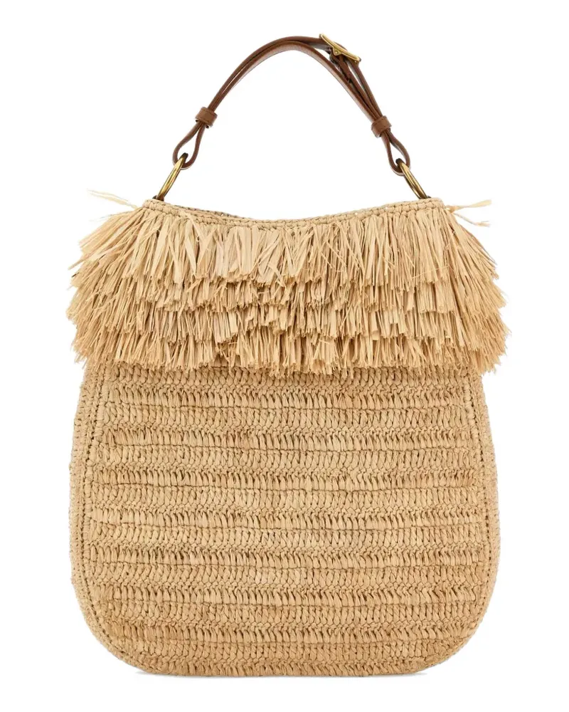 Saint Laurent Roady Tote Bag aus Raffiabast mit Fransen - Nude Nude