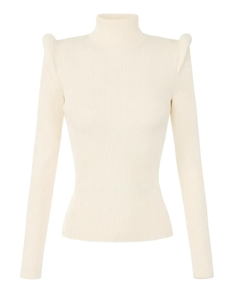 Elisabetta Franchi Gestricktes Rollkragenoberteil mit 3D-Details - Nude Nude