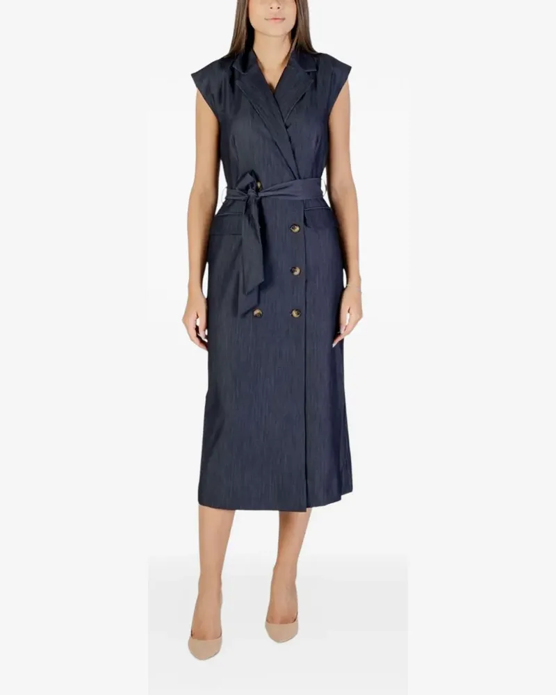 ICHI midi double-breasted belted dress - Blau Blau