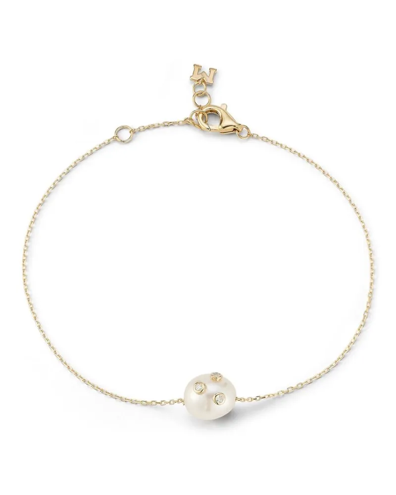 MATEO 14kt Gelbgold-Perlenarmband mit einem Diamanten Gold