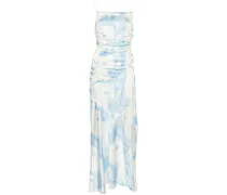 Satin-Maxikleid mit Wolken-Print - Blau