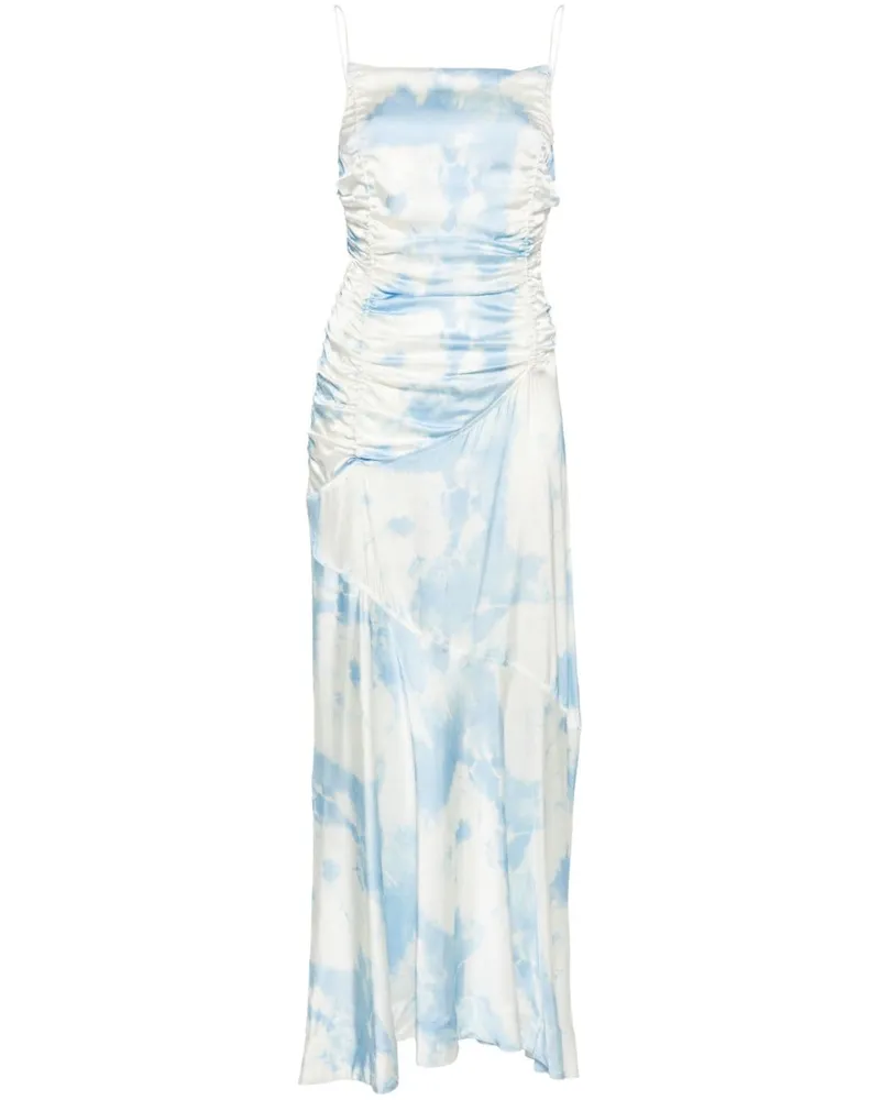 Ganni Satin-Maxikleid mit Wolken-Print - Blau Blau