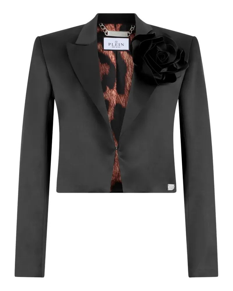 Philipp Plein Satinjacke mit Blumenapplikation - Schwarz Schwarz