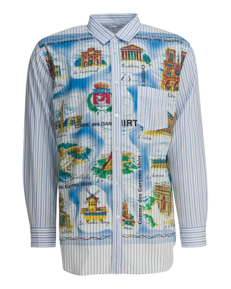 Comme des Garçons Paris-print striped shirt - Blau Blau