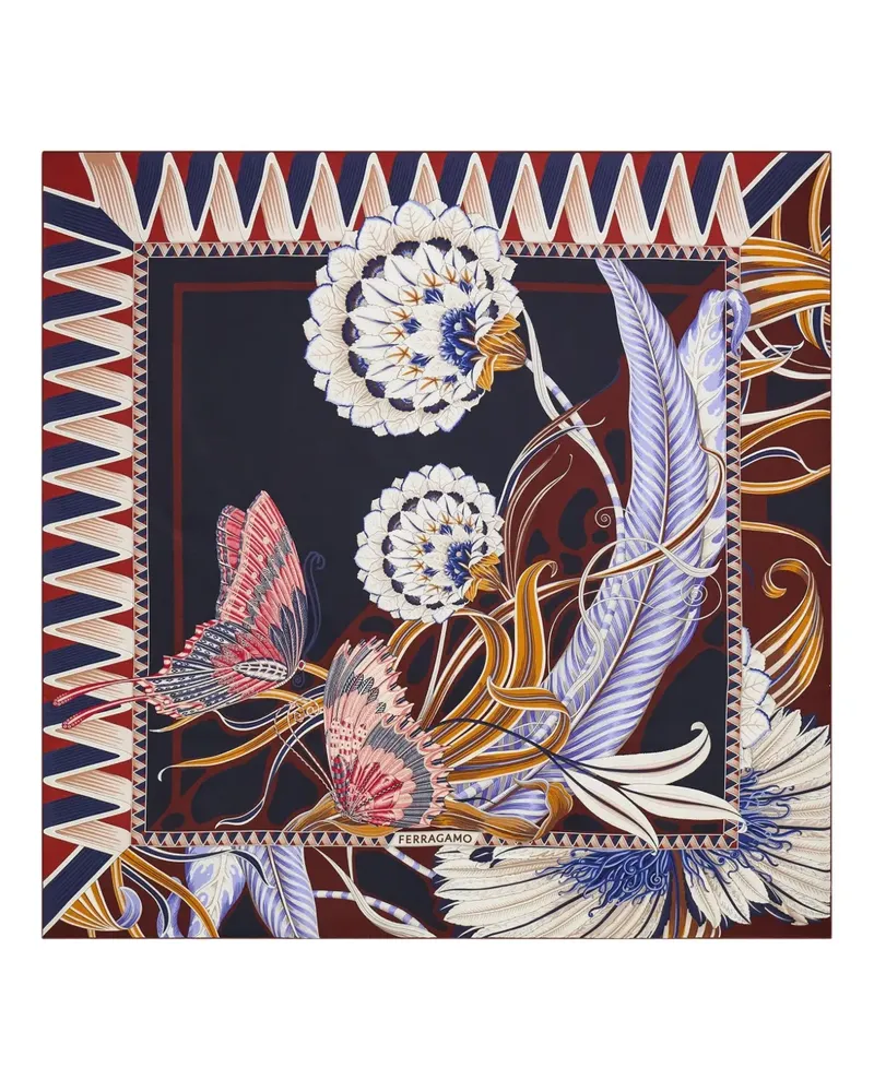 Ferragamo Seidenschal mit Schmetterling-Print - Blau Blau