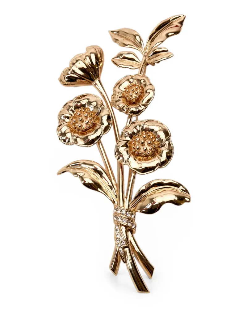 Carolina Herrera New York floral-motif crystal-embellished brooch - Gold Gold