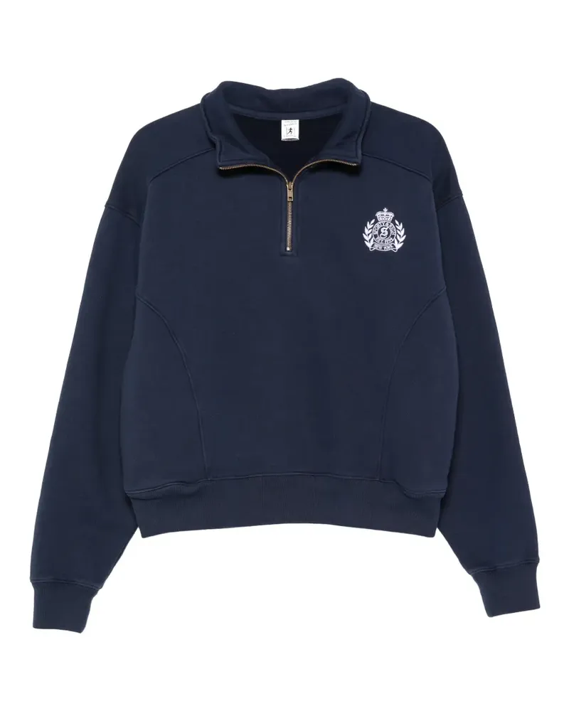 SPORTY & RICH crest-embroidered quarter-zip sweatshirt - Blau Blau