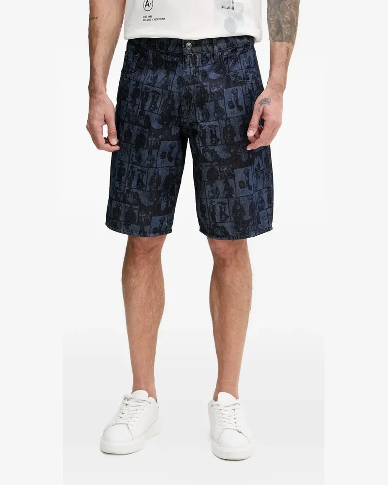 Armani Exchange graphic-print denim shorts - Blau Blau