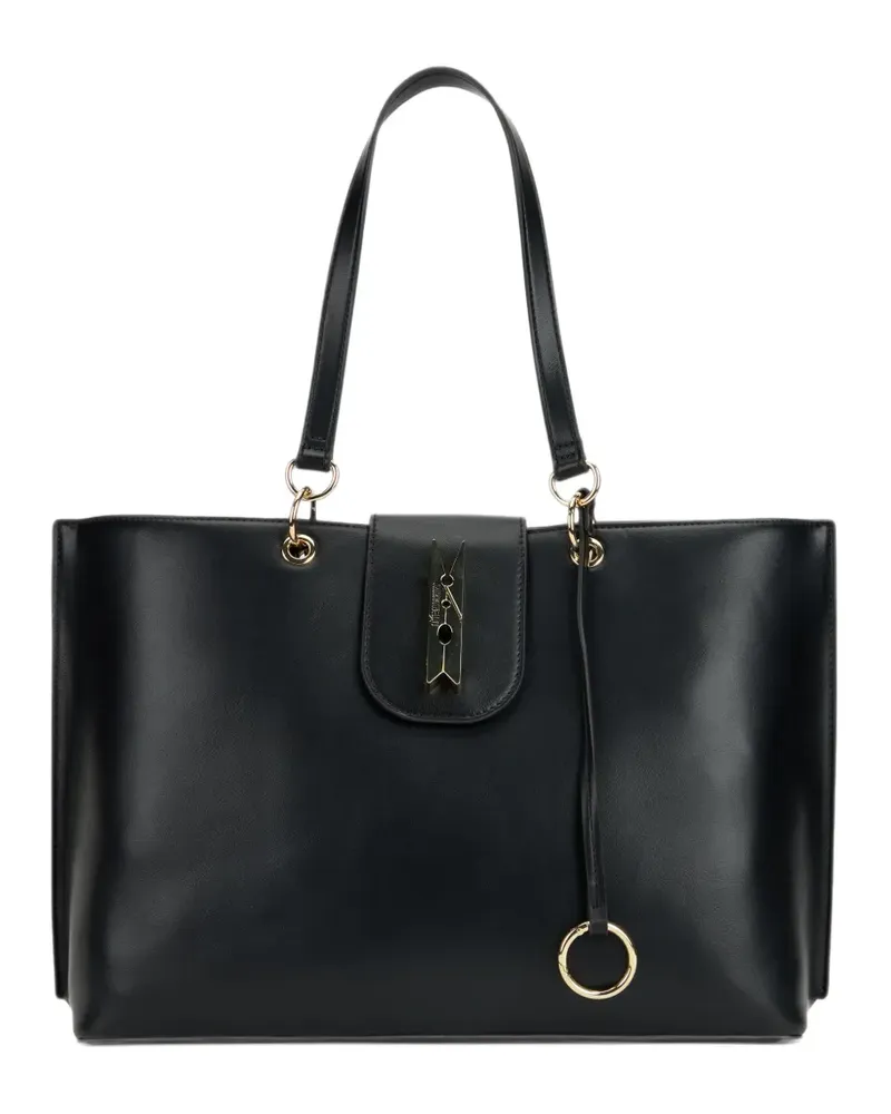 Moschino Tote Bag mit Logoplakette und Metallring - Schwarz Schwarz