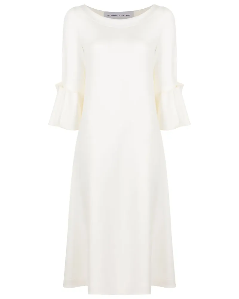 Gloria Coelho Midikleid mit Rüschendetail - Weiß Weiß