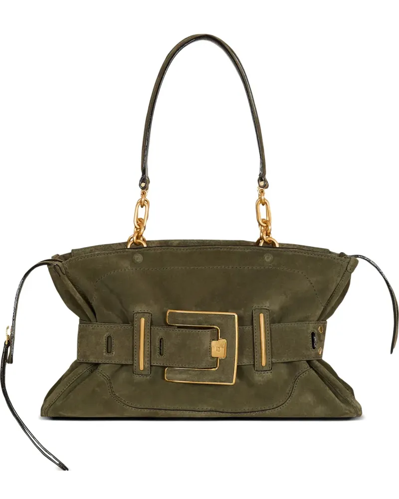 Balmain Anthem Schultertasche aus Wildleder - Grün Grün