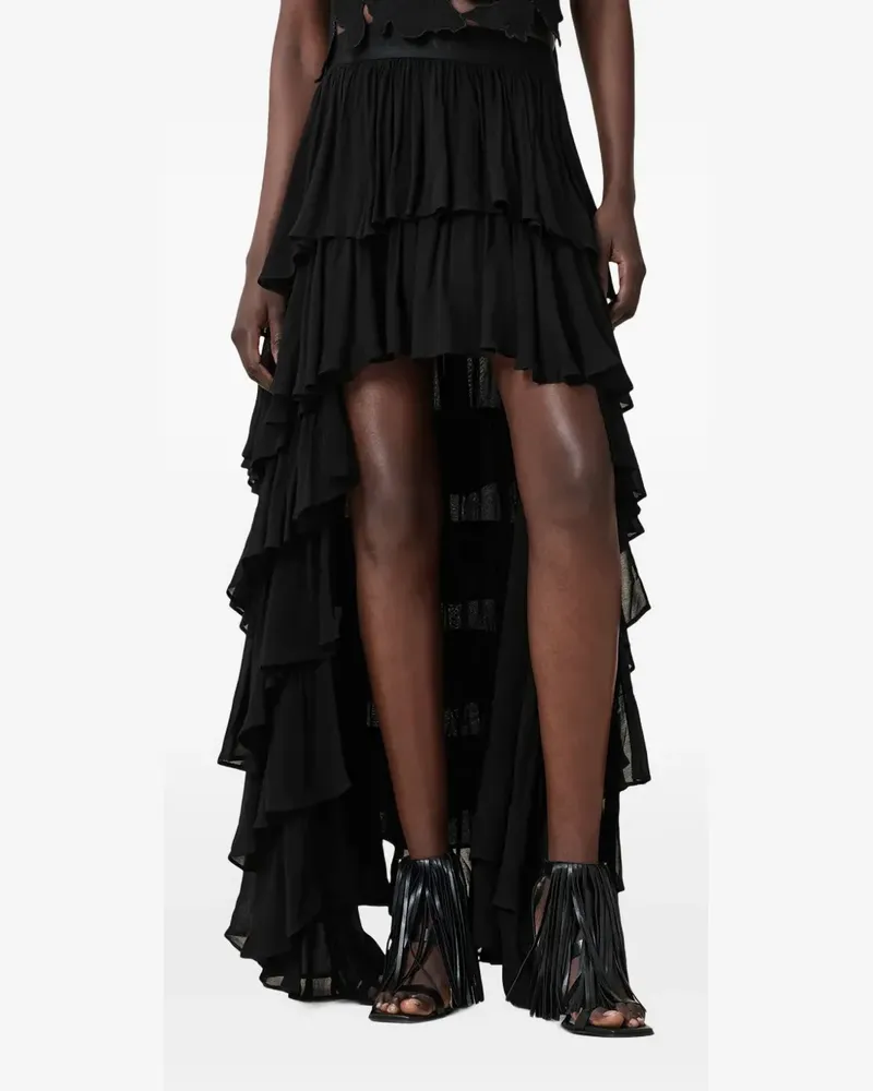 AllSaints Gestufter Cavarly Maxirock mit Volants - Schwarz Schwarz