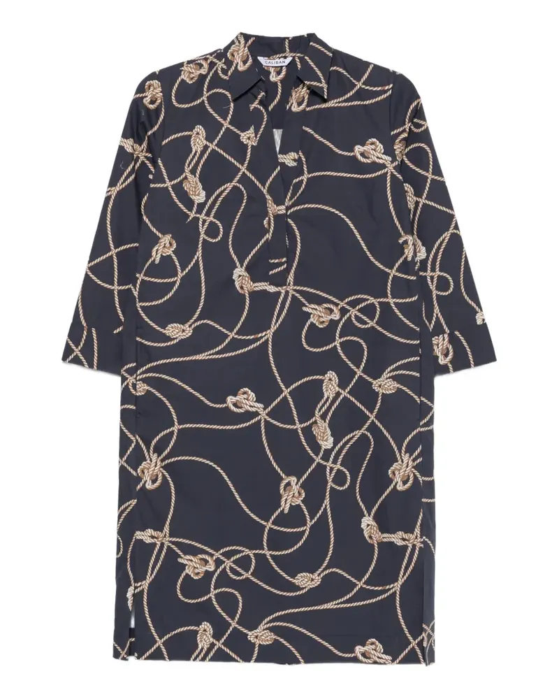 Caliban rope-print three-quarter-sleeve mini dress - Blau Blau