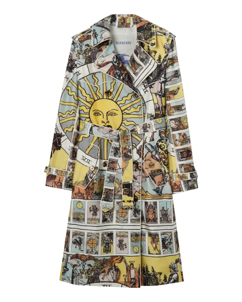 Burberry long tarot-print silk Foxfield trench coat - Gelb Gelb