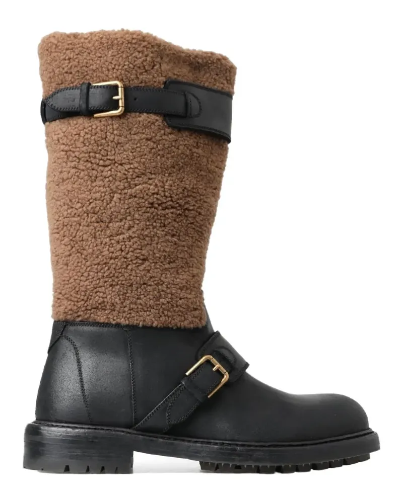 Dolce & Gabbana Schnallenriemen-Stiefel mit Shearling-Einsatz - Schwarz Schwarz