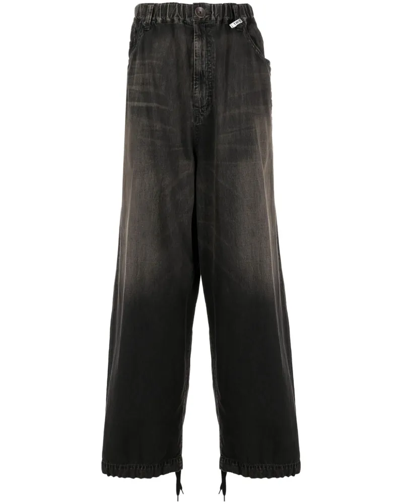 MIHARAYASUHIRO Halbhohe Wide-Leg-Jeans mit Kontrasteinsatz - Schwarz Schwarz