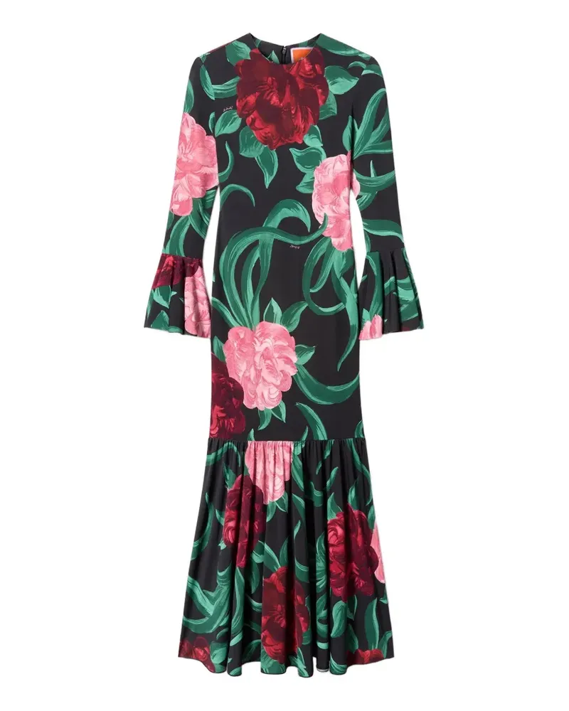 La DoubleJ Alba Midikleid mit Blumenprint - Schwarz Schwarz