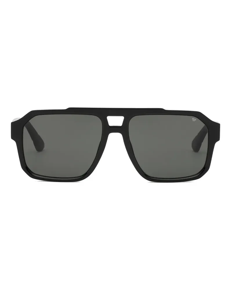 Philipp Plein Sonnenbrille mit geometrischem Gestell - Schwarz Schwarz