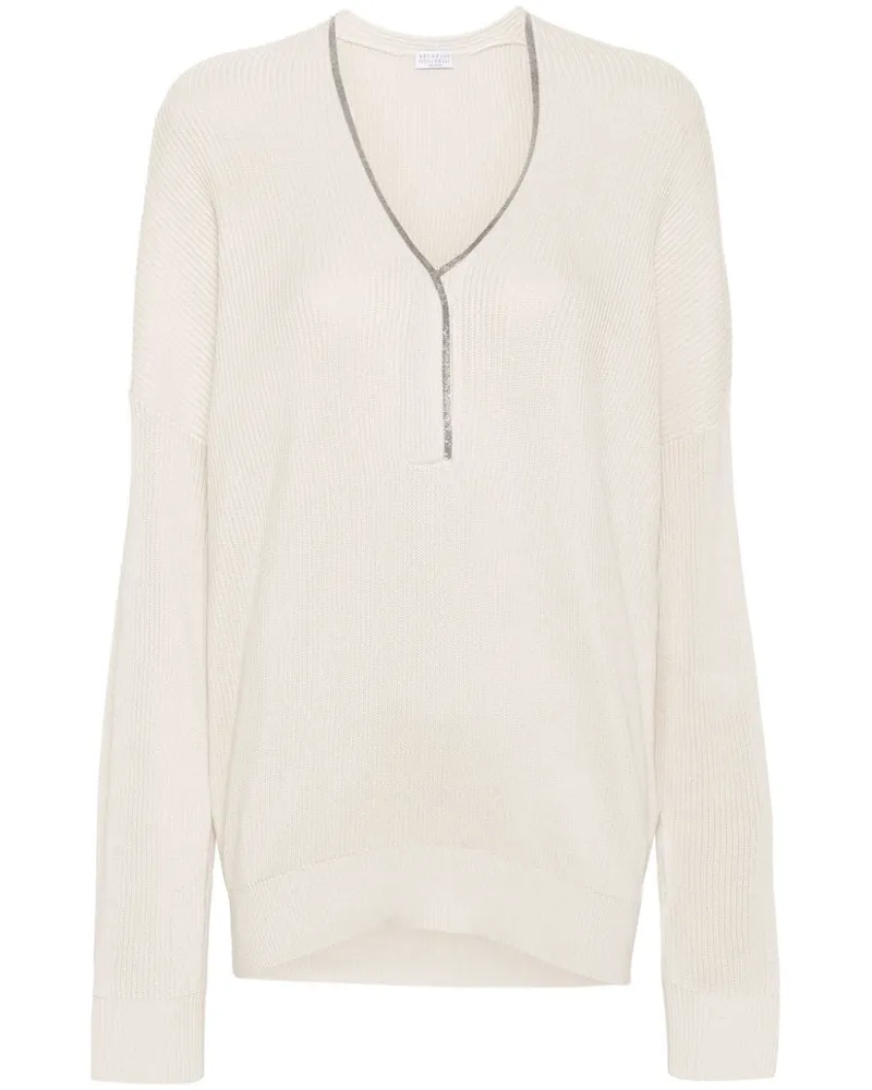 Brunello Cucinelli Gerippter Pullover mit Monili-Kette - Nude Nude