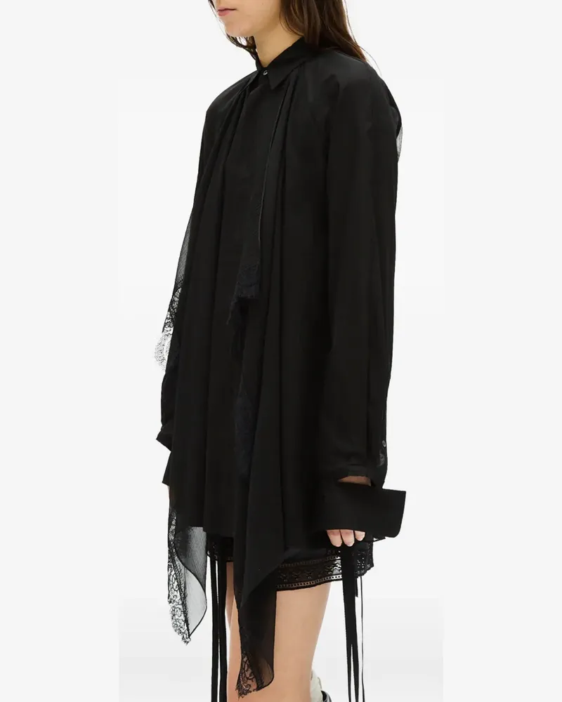 Ann Demeulemeester Faltenrock mit Spitzenbesatz - Schwarz Schwarz