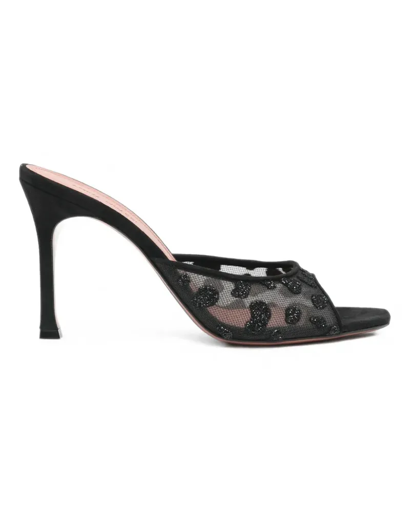 Amina Muaddi Alexa Mesh Slipper 95 Sandalen mit Absatz und Leopardenmuster - Schwarz Schwarz