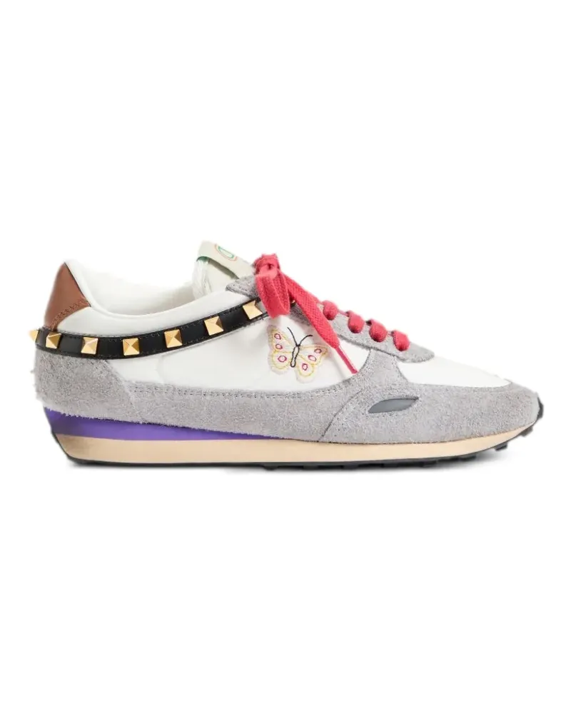 Valentino Garavani Sneakers mit Nieten aus Spaltleder und Nylon mit Schmetterlingsstickerei - Weiß Weiß