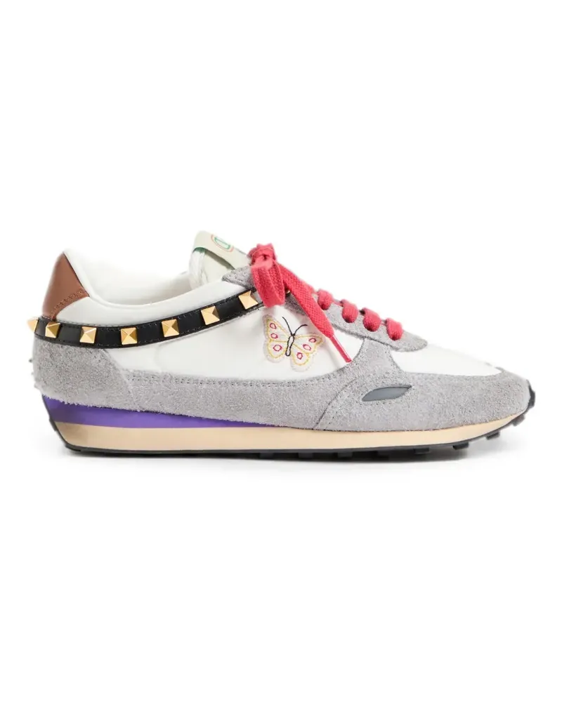 Valentino Garavani Sneakers mit Nieten aus Spaltleder und Nylon mit Schmetterlingsstickerei - Weiß Weiß