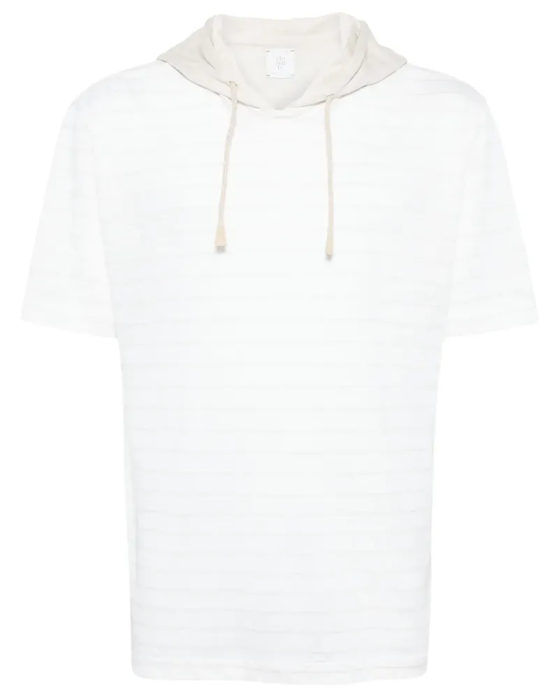Eleventy Gestreiftes T-Shirt mit Kapuze - Weiß Weiß