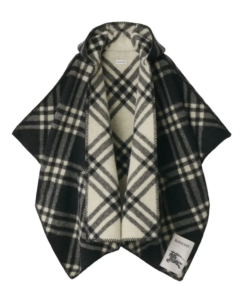 Burberry Kariertes Cape mit Kapuze - Schwarz Schwarz