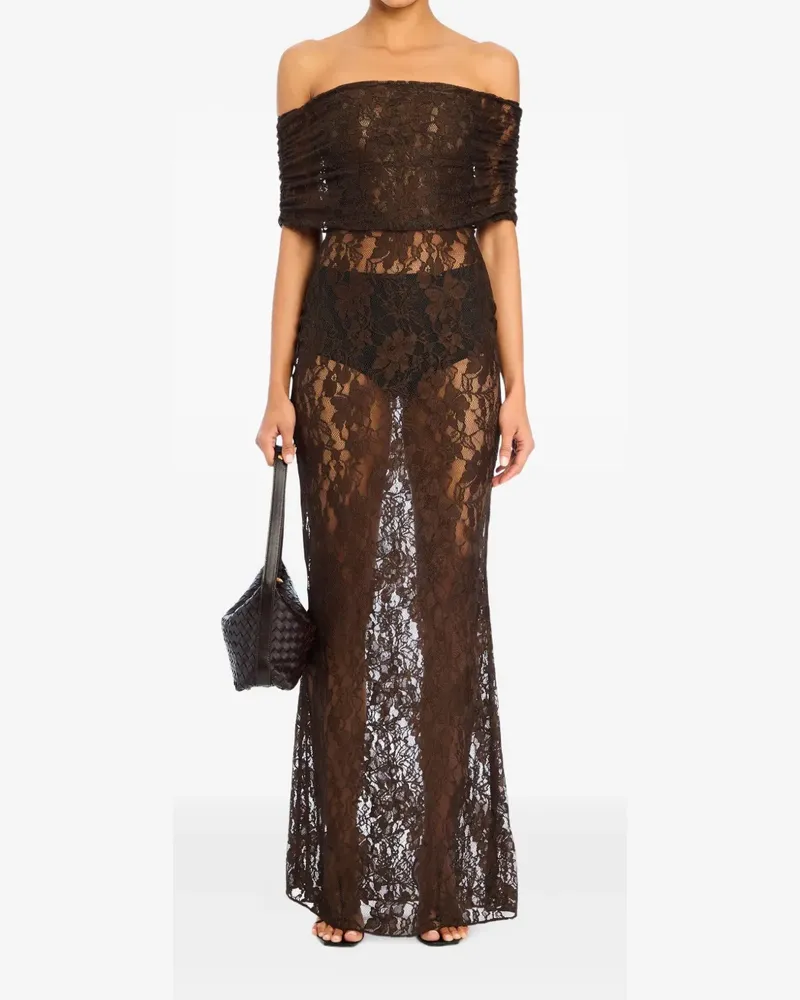 SER.O.YA Veda off-shoulder lace maxi dress - Braun Braun