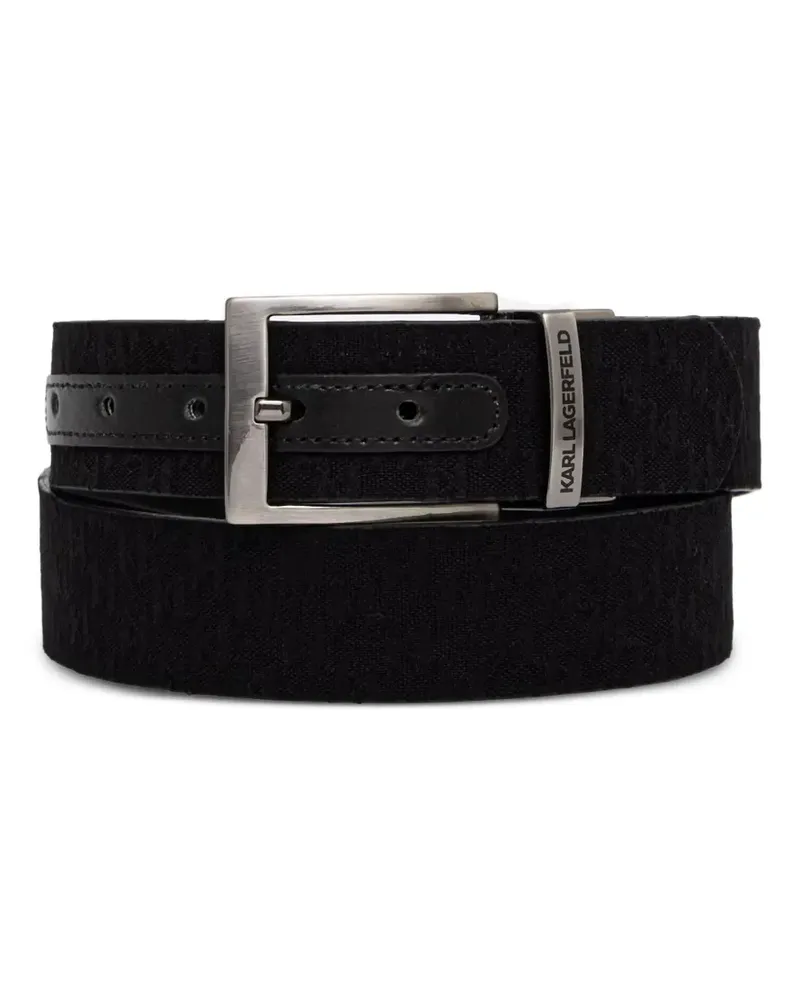 Karl Lagerfeld logo-jacquard leather-trim belt - Schwarz Schwarz