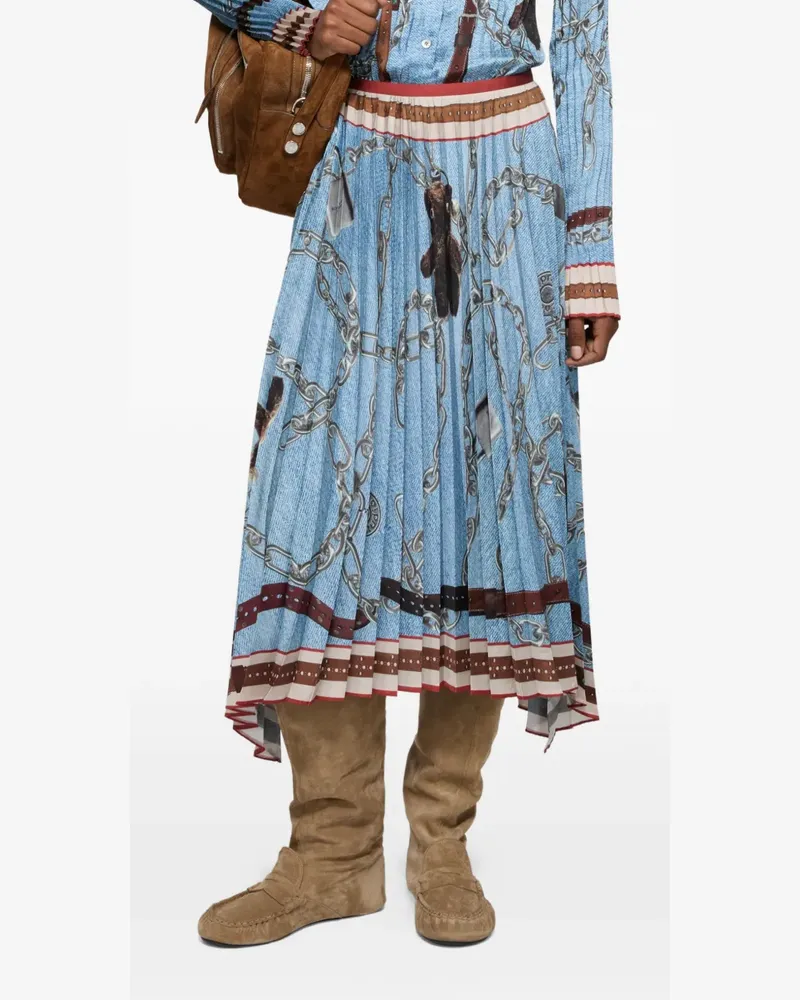 Acne Studios pleated chain-print midi skirt - Blau Blau