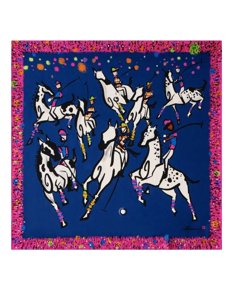 Shanghai Tang Seidenschal mit Reitsport-Print - Blau Blau