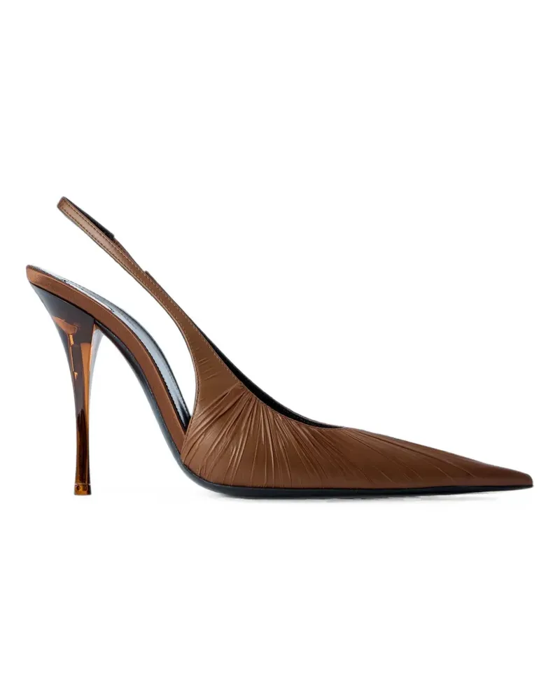 Saint Laurent textured pointed-toe slingback pumps - Braun Braun