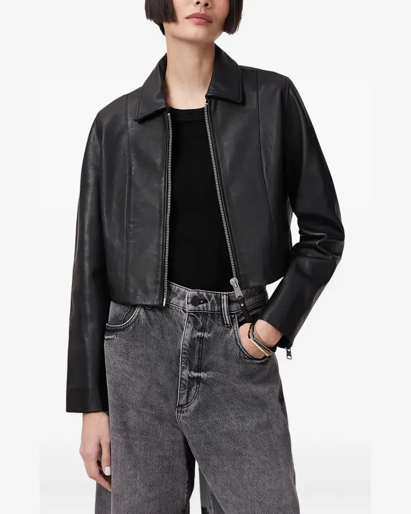 AllSaints Cropped-Lederjacke - Schwarz Schwarz