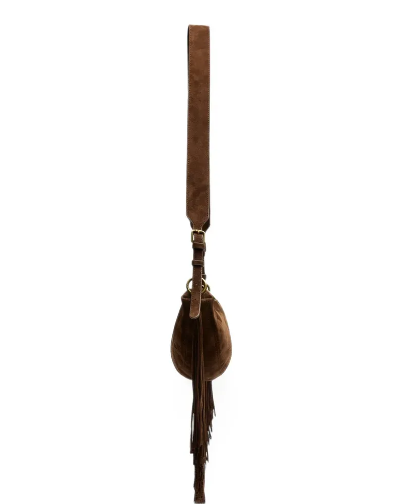 ash Astrid Schultertasche aus Wildleder mit Fransen - Braun Braun