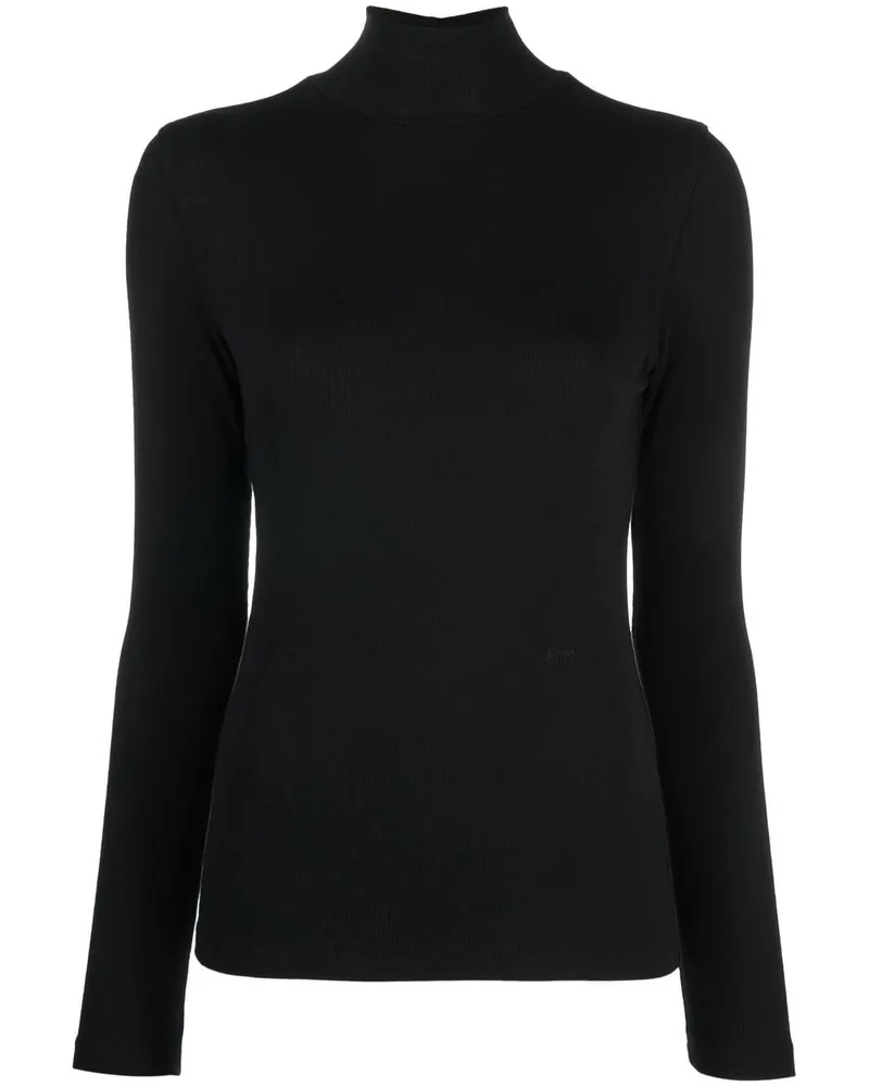 Frame Denim Fein gerippter Pullover - Schwarz Schwarz