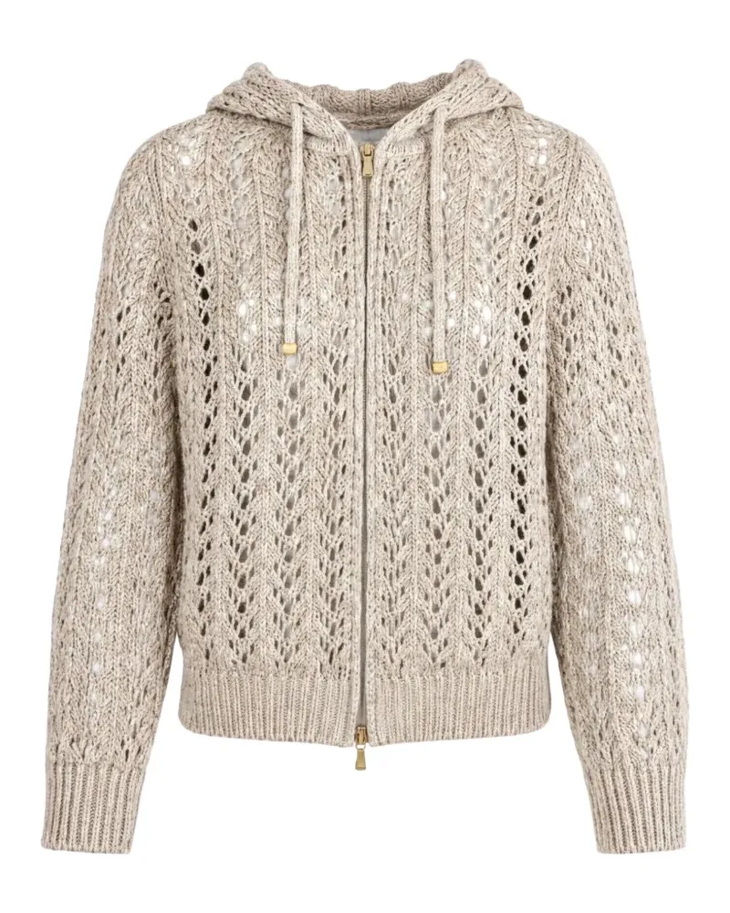 Eleventy pointelle-knit full-zip hoodie - Nude Nude