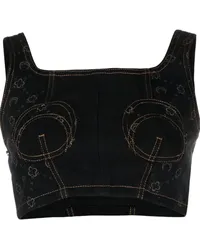 Marine Serre Bustier-Top aus Denim Schwarz