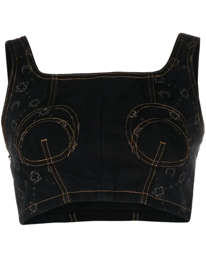 Marine Serre Bustier-Top aus Denim - Schwarz Schwarz