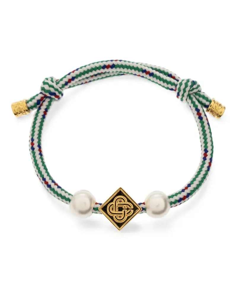 Casablanca Paris pearl-embellished logo-plaque bracelet - Gold Gold