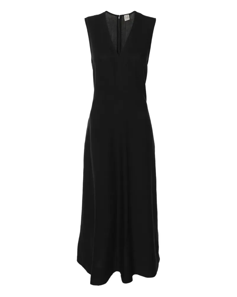 Totême Midikleid mit V-Ausschnitt - Schwarz Schwarz