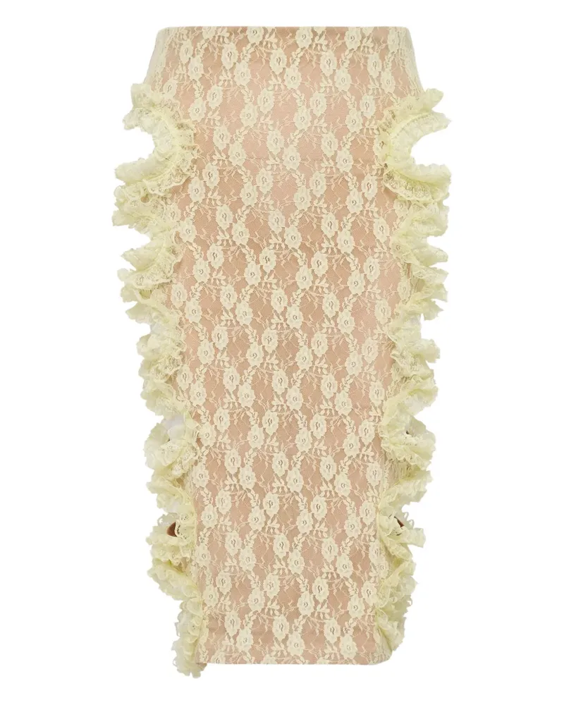 Self-Portrait lace cut-out midi skirt - Gelb Gelb