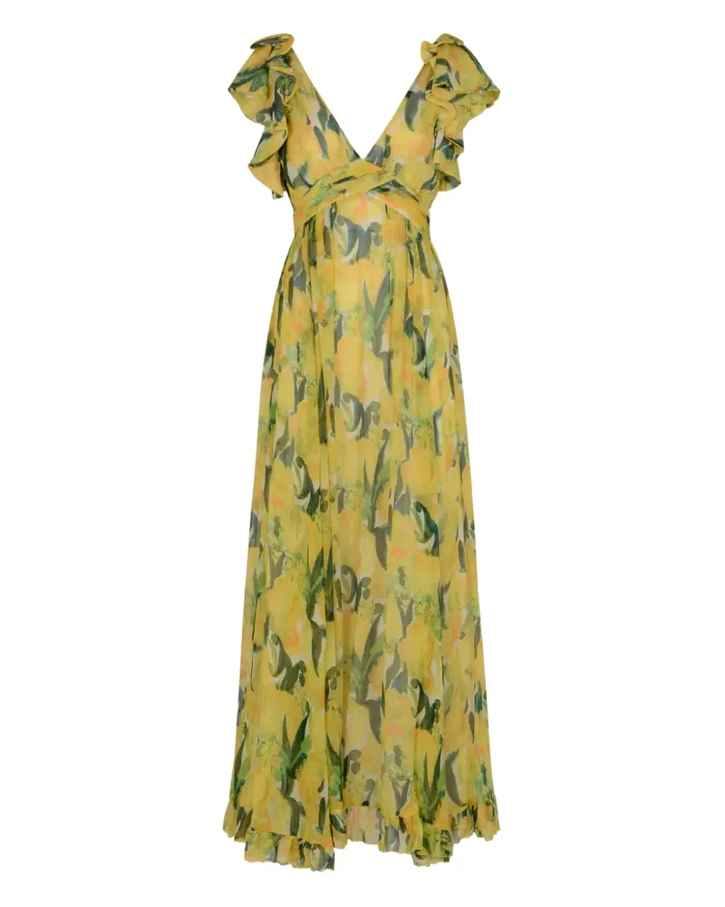 La DoubleJ Gerüschtes Kleid mit Blumen-Print - Gelb Gelb