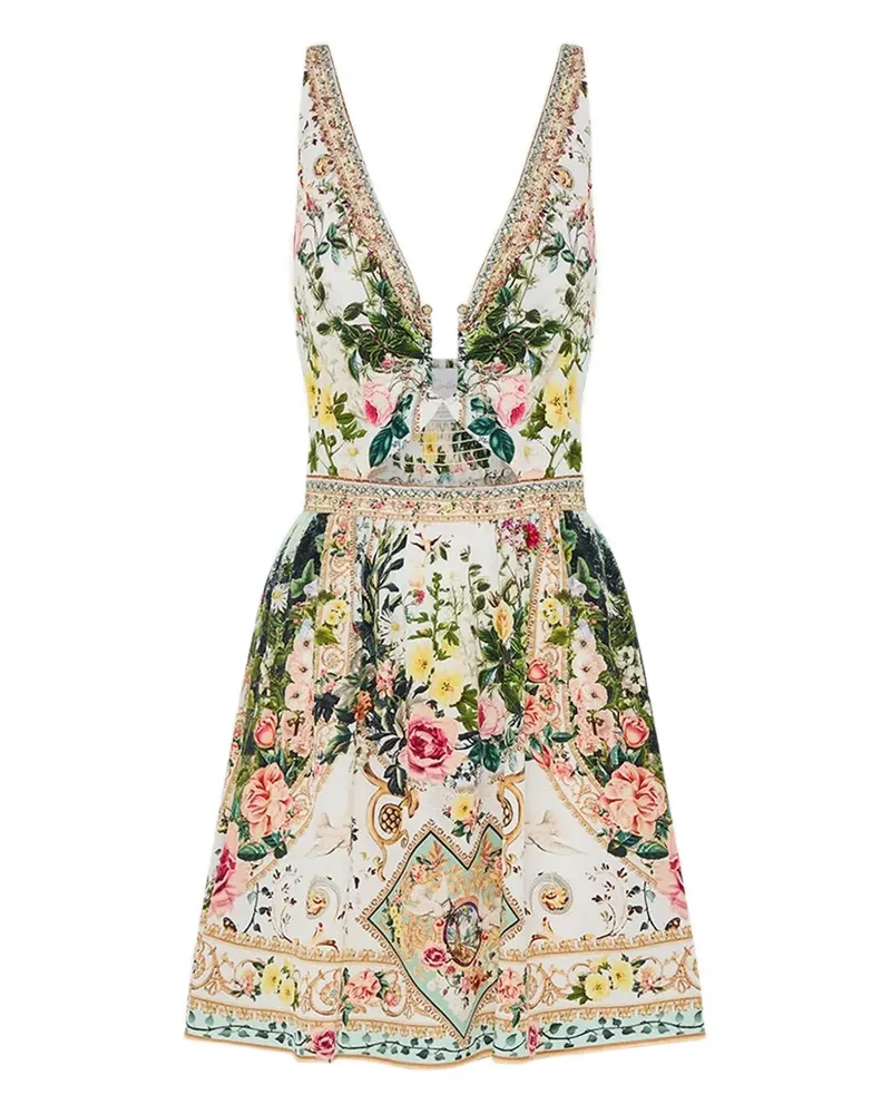 Camilla V-neck silk mini dress - Weiß Weiß