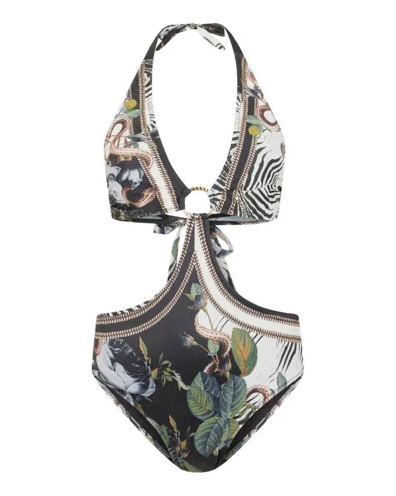 Roberto Cavalli floral-print cutout swimsuit - Schwarz Schwarz