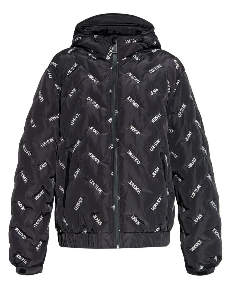 Versace Jeans Gefütterte Jacke mit Logo-Print - Schwarz Schwarz