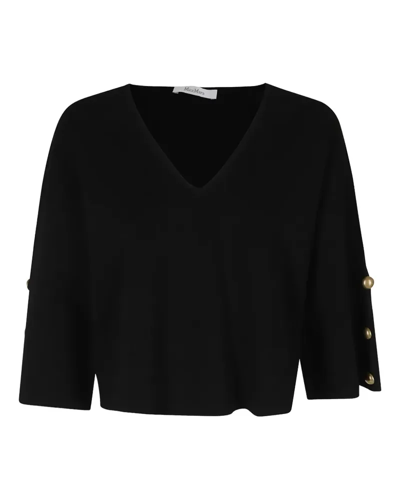 Max Mara V-Ausschnitt-Pullover mit Knopfdetail - Schwarz Schwarz