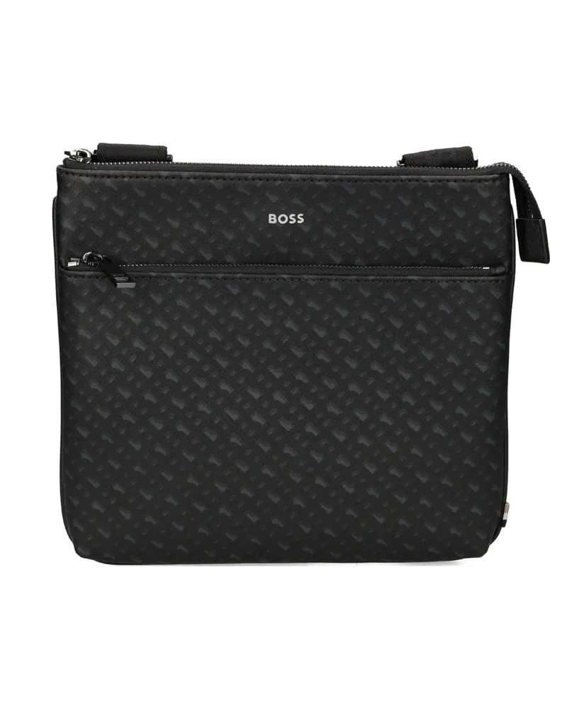 HUGO BOSS monogram-pattern messenger bag - Schwarz Schwarz